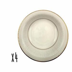 Set of 4 Vintage Noritake Tulane 7.5” Cereal Bowls White Scrolls / Gold Trim